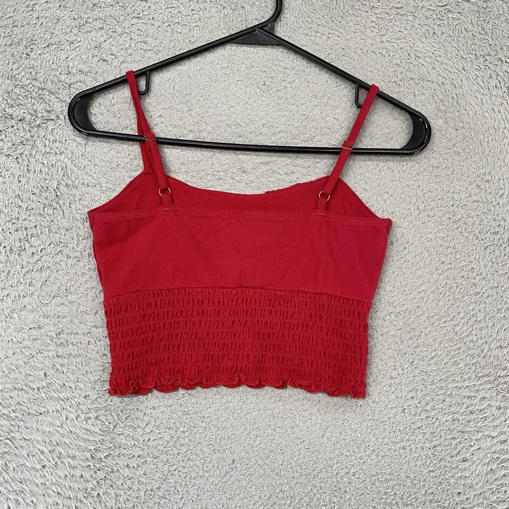 Hollister Crop Tank Size Small Red Smocked Lettuce Hem Crop Ruffle Valentines